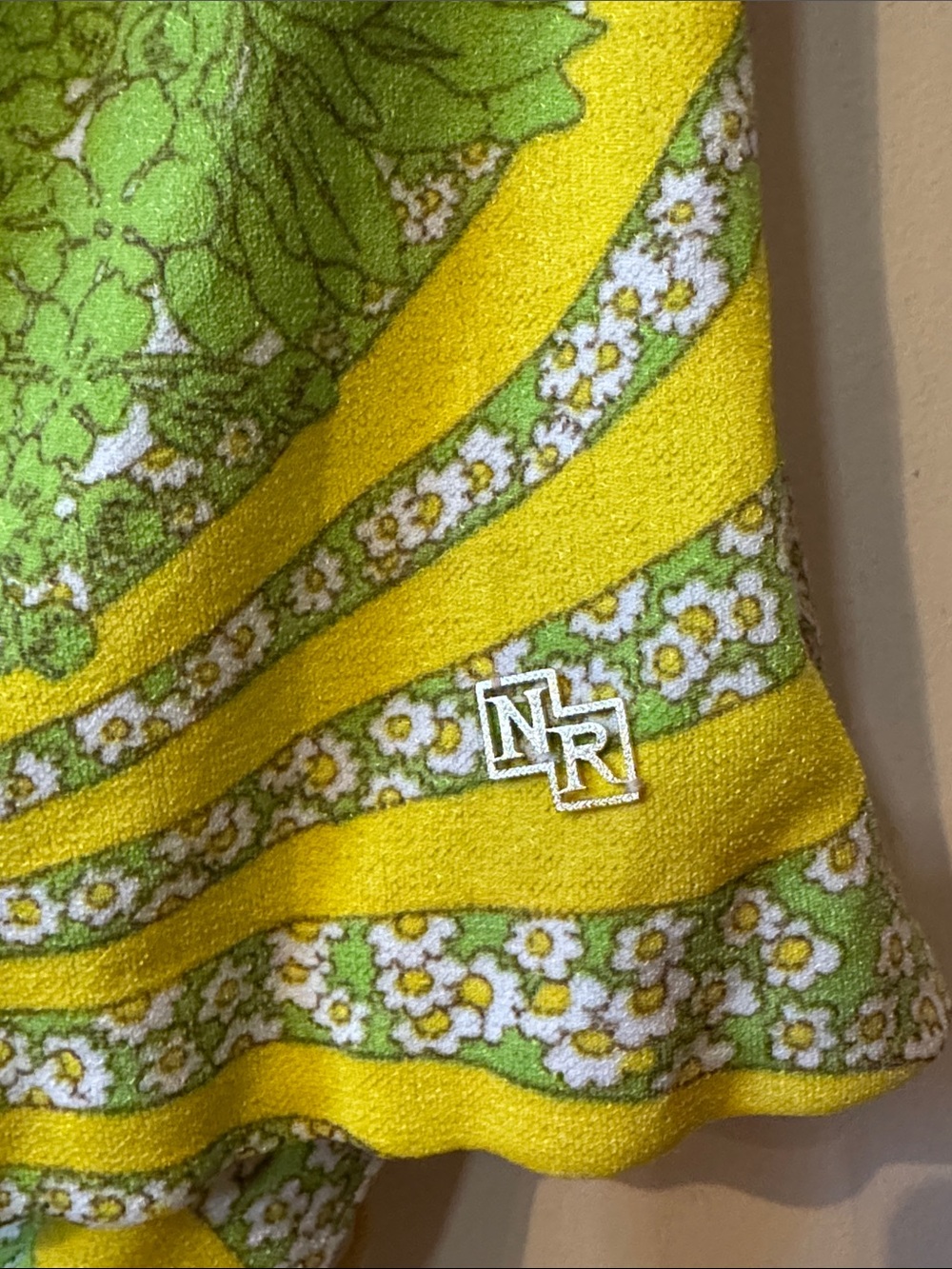 Vintage Nina Ricci Paris Mod Chartreuse Psychedelic Floral Bullet Bra Swimsuit - Picture 7 of 16